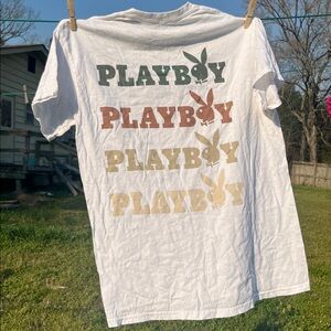 PLAYBOY Unisex Repeat Logo Graphic Tee T-Shirt Size Medium 100% Cotton